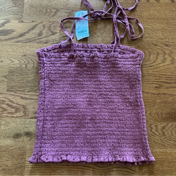 Abercrombie Tank Top Women XS Crop Smocked Ivory Cami Tube Tie Dusty Red Pink - Picture 4 of 5